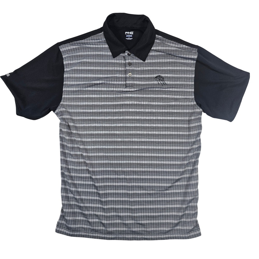 Ping Collection Performance Dynamics Mens Large Polo Shirt Black Gray Striped‎ L